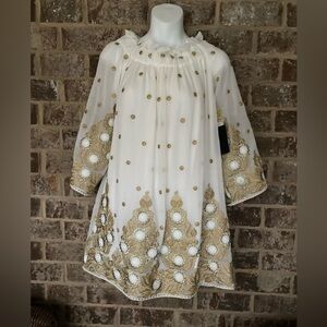 NWT Endless Rose White and Gold OFF SHOULDER Dress SZ M Boston Proper